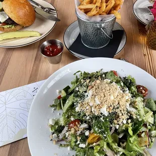 Red Sea Salad, Fries, Smash Burger with Bacon Jam
