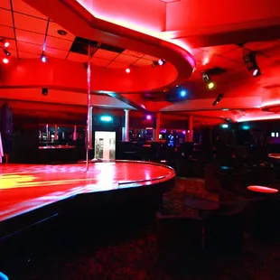 a stage with red lighting