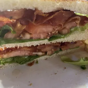 Nice thick tomato and salty bacon. I took the middle bread slice out.