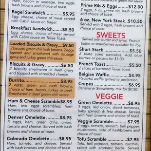 The breakfast menu lists everything a "foodie," and a breakfast lover like me could desire for breakfast. Where are the omlettes and pancak