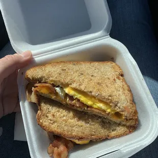 Bacon egg and cheese on wheat