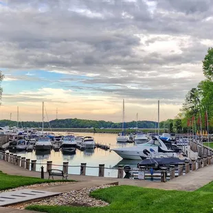a marina with boats docked on the water