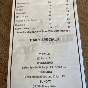 a menu for a restaurant