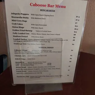a menu on a table