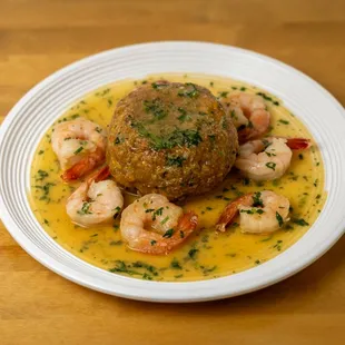 Mofongo with shrimp in garlic sauce