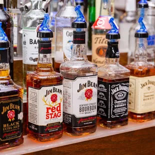 a row of liquor bottles