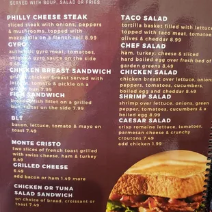 menu, sandwiches