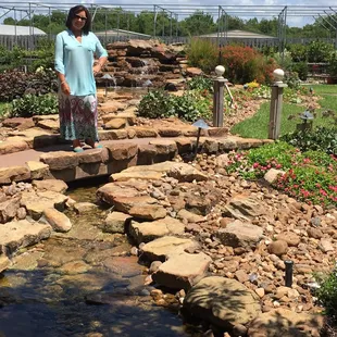 Fountains and small little creek ; view from cafe