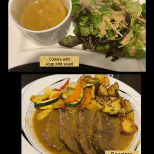 Boneless short ribs! Comes with soup and salad. Today's soup was Mulligatawny!  Everything was delicious!