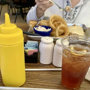 Chicken fried steak, onion rings &amp; coleslaw