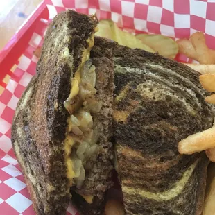 Patty melt (I substituted American cheese for the Swiss)