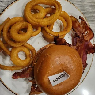 Cowboy burger  &amp; onion rings.