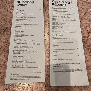 Seasonal menu