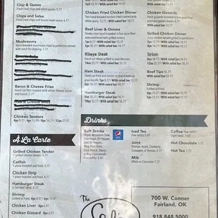 the menu of the restaurant