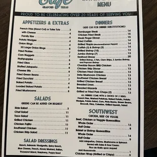 Lunch/Dinner menu as of 8/2024