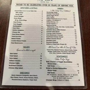 Menu as of Sept. 2023