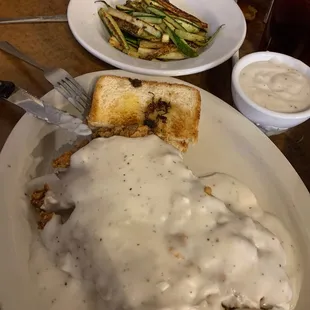A damn BIG chicken fry and some grilled squash. Let's eat!