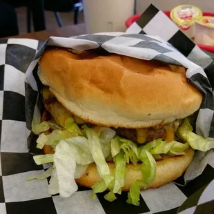 Jalapeno Cheddar Burger. Looks small in picture. Definitely need two hands!