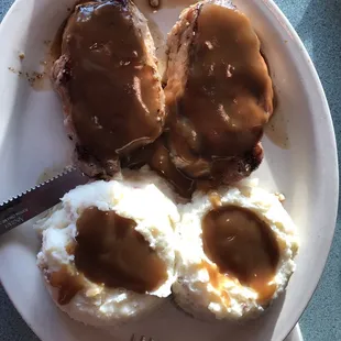 Pork chop dinner with double mashed potatoes