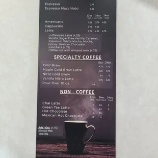 Coffee menu