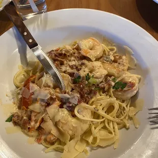 Bacon Alfredo with shrimp!