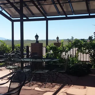 The outdoor patio with a great view of our surrounding mountain ranges.