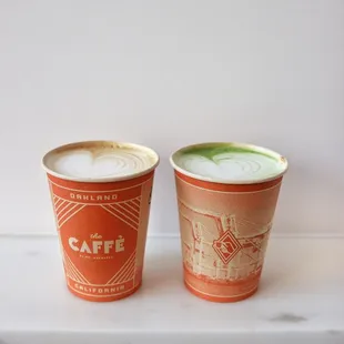 Butterscotch latte and matcha latte
