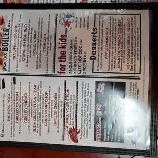 the menu for the restaurant