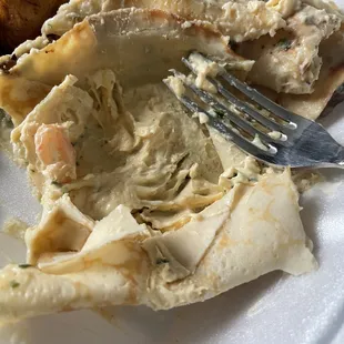 Seafood crepe..with a piece of shrimp in it.