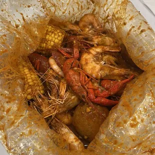 3 items: shrimp, crawfish, baby octopus. Skip the octopus-- too chewy and overcooked.