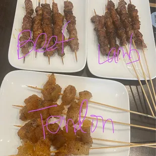 Beef Kebab Grilled, Lamb Kebab Grilled, Beef Tendons Grilled