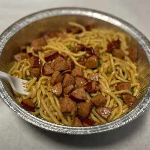 Garlic noodles with sausage