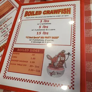 Boiled crawfish menu