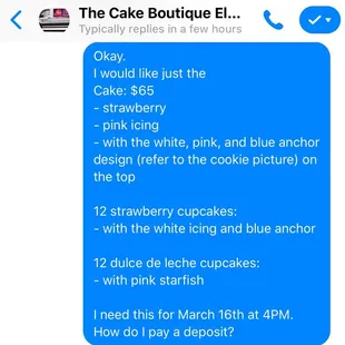 This shows what I specifically asked for and how much the cake cost.
