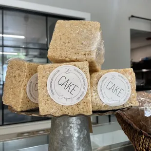 a stack of cakes on display