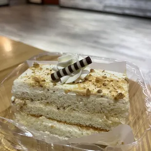 a piece of cake in a plastic container