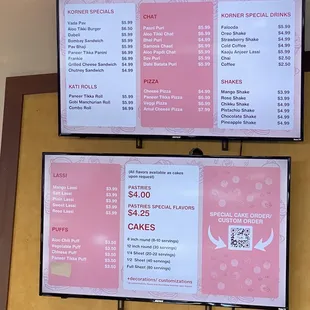 Menu on the wall