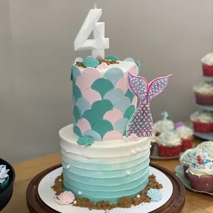 Mermaid themed birthday party cake