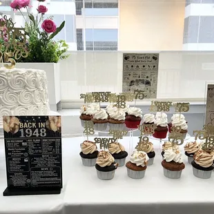 Lemon cake and carrot, salted caramel and red velvet cupcakes