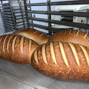 a loaf of bread on a rack
