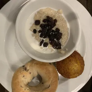 Oatmeal bagel and muffin