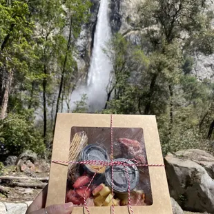 The charcuterie board I purchased at the base of Bridal Veil Falls in Yosemite National Park