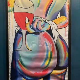 a painting of a woman holding a glass of wine