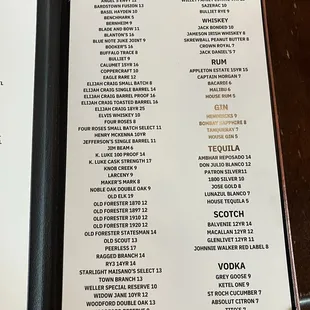 Drink menu