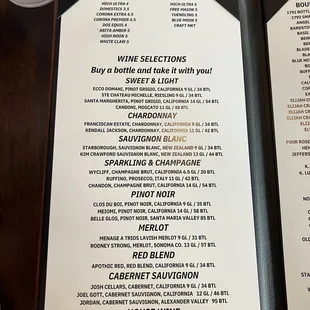 Drink menu