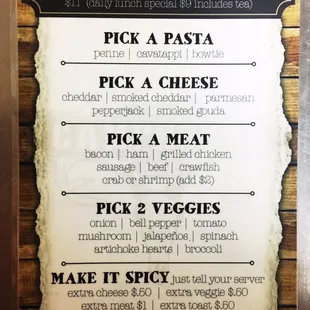 Build Your Own Mac N Cheese Menu