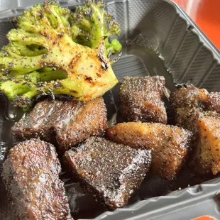 Burnt Ends with Honey Glazed Broccoli