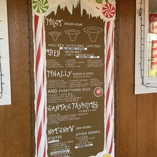 a menu for a candy shop