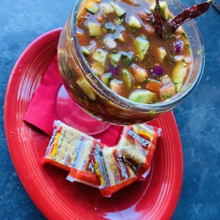 Shrimp  Cóctel!! Plenty of shrimp and avocado! Nice little Spicy  kick!! Will be back for sure!!