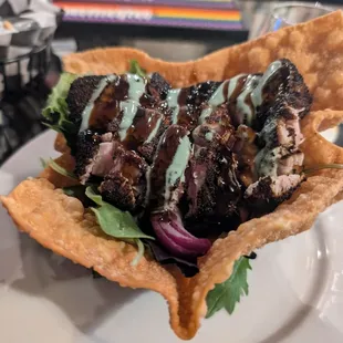 Ahi tuna in wonton bowl